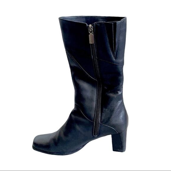 AQUA College Black Leather Insulated Tall Winter Heel Boots Square Toe 8.5 - Picture 3 of 16